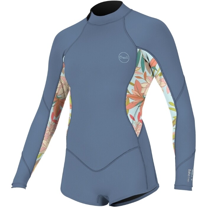 2024 O'Neill Girls Bahia 2/1mm Back Zip Long Sleeve Shorty Wetsuit 5411 - Infinity / Dahlia