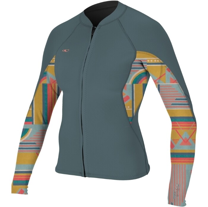 2024 O'Neill Frauen Bahia 1/ 0.5mm Full Zip Wetsuit Jacket 4933 - Shade / Arta Geo