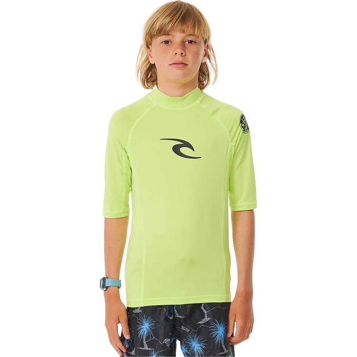 2024 Rip Curl Boys Brand Wave UPF Short Sleeve Rash Vest 121BRV - Lime