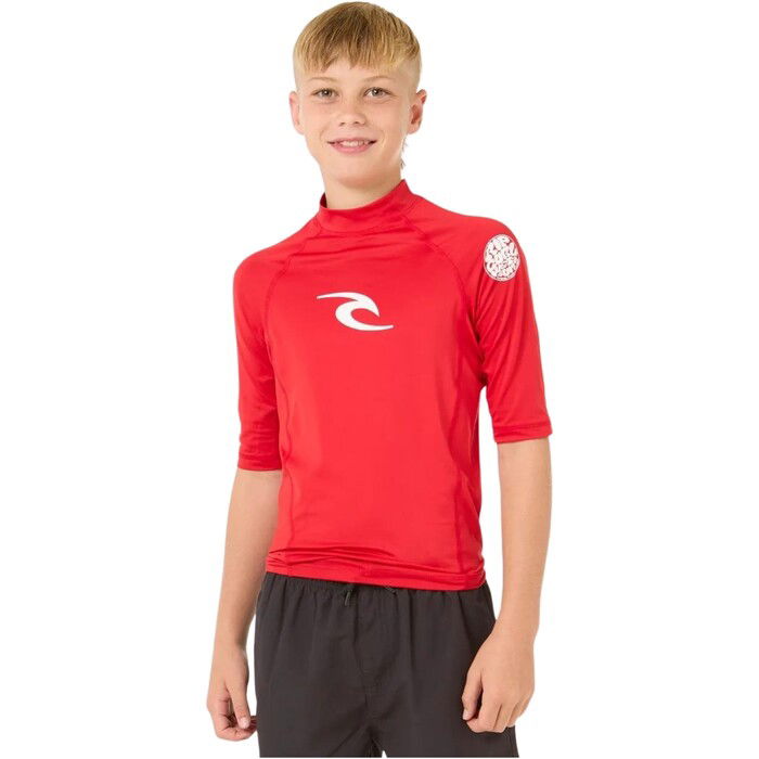 2024 Rip Curl Jungen Brand Wave UPF Short Sleeve Lycra Vest 121BRV - Red