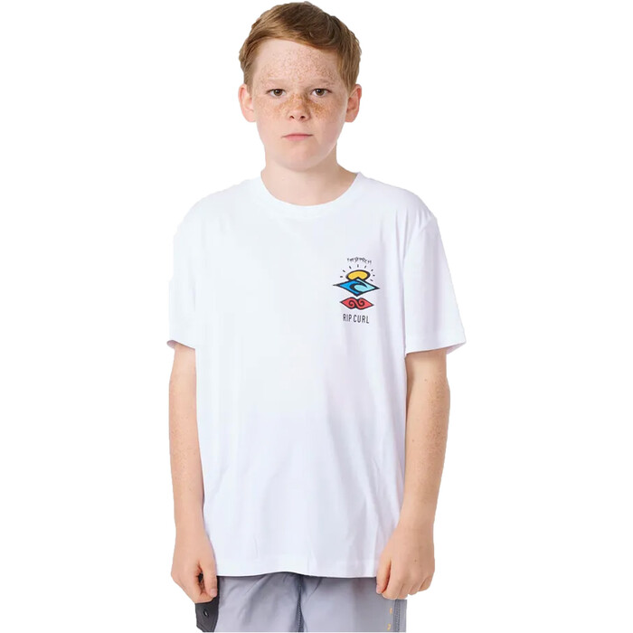 2024 Rip Curl Jungen Icons Surflite UPF Short Sleeve Lycra Vest 12ABRV - White