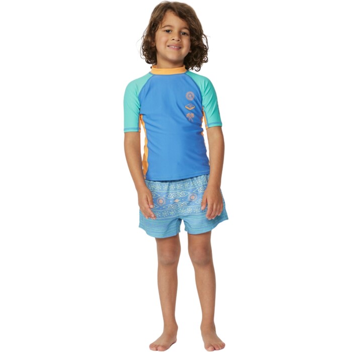 2024 Rip Curl Boys Mystic Waves UPF Short Sleeve Rash Vest TNPTRV - Blue Yonder