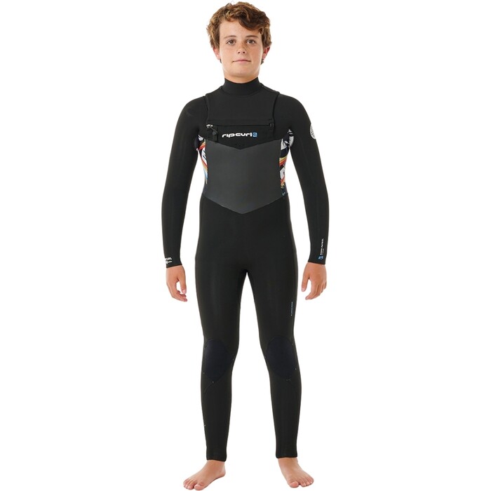 2024 Rip Curl Junior Dawn Patrol 4/3mm Chest Zip Wetsuit 13ZBFS - Black / Multi