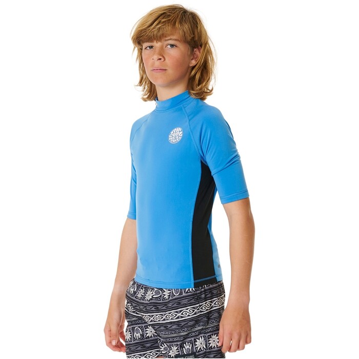 2024 Rip Curl Junior Icons UV Brushed Short Sleeve Rash Guard 11ZBRV - Blue Gum