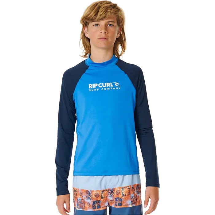 2024 Rip Curl Junior Shock UPF Long Sleeve Lycra Vest 123BRV - Blue Gum