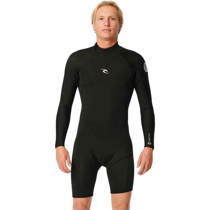 2024 Rip Curl Mens Dawn Patrol 2mm Long Sleeve Back Zip Shorty Wetsuit 11JMSP - Black