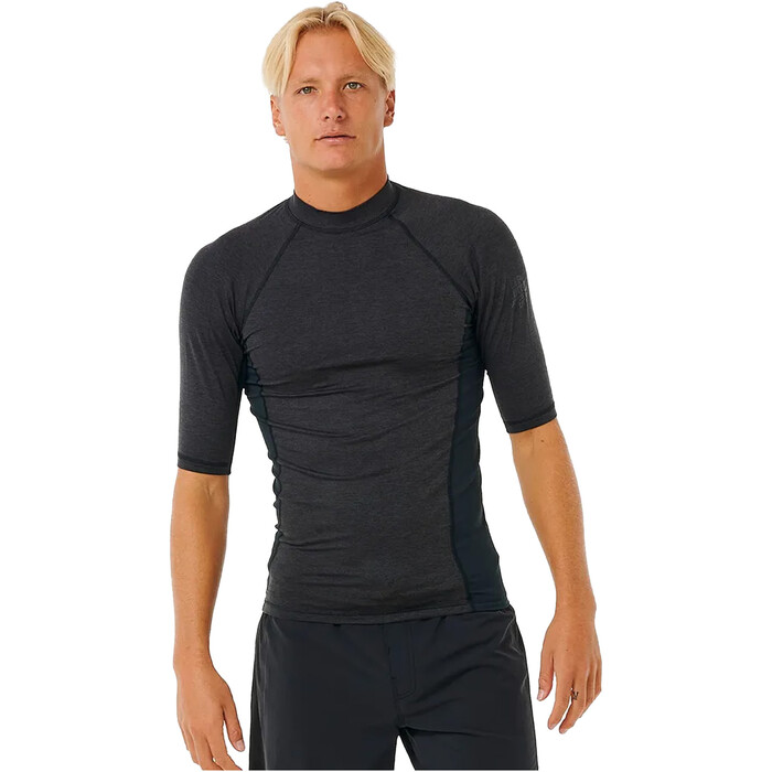 2024 Rip Curl Mens Dawn Patrol Performance UPF Short Sleeve Rash Vest 14BMRV - Black Marled