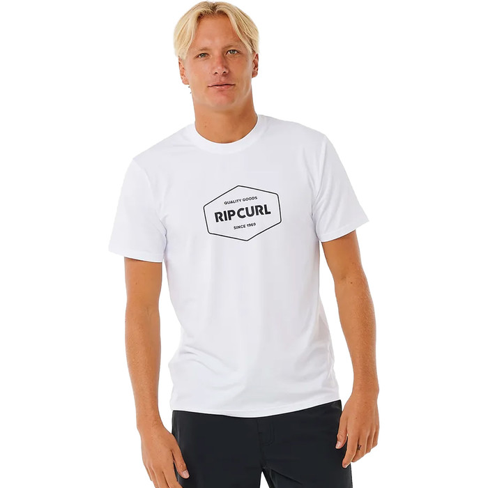 2024 Rip Curl Mens Stapler UPF Short Sleeve Rash Vest 14UMRV - White