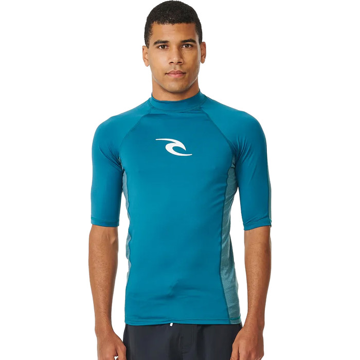 2024 Rip Curl Mens Waves UPF Performance Short Sleeve Rash Vest 142MRV - Deep Ocean