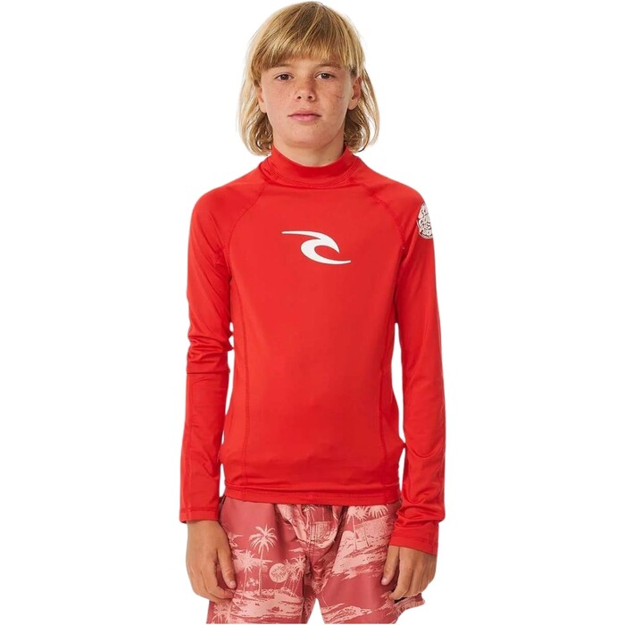 2024 Rip Curl Kleinkind Brand Wave UPF Long Sleeve Lycra Vest TNRTRV - Red