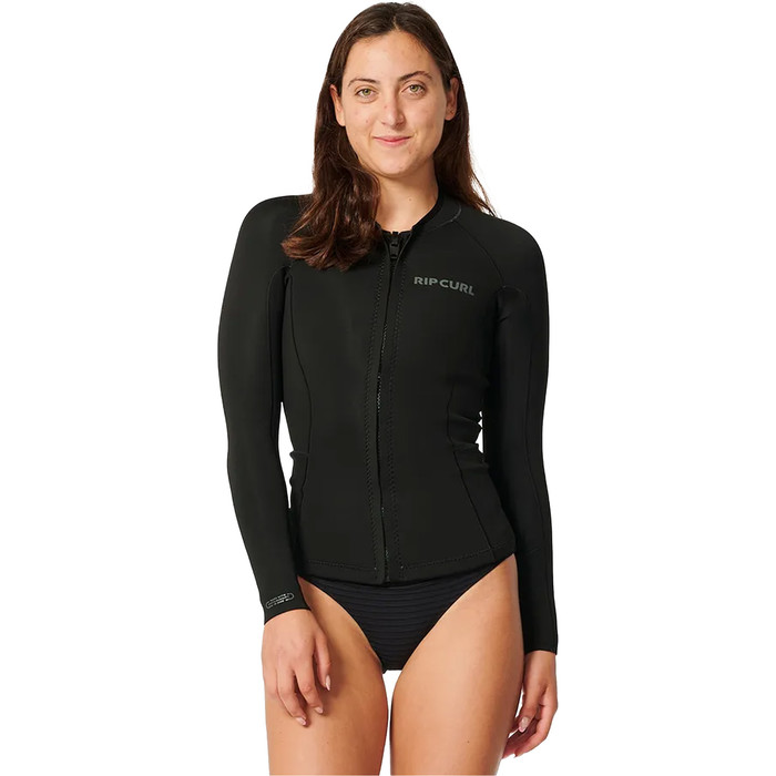 2024 Rip Curl Womens Dawn Patrol 2mm Long Sleeve Front Zip Jacket 116WWJ - Black