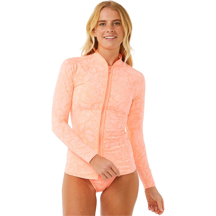 2024 Rip Curl Frauen Sun Chaser Long Sleeve Zip Lycra Weste 16EWRV - Coral