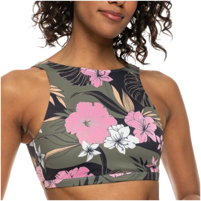 2024 Roxy Womens Pro The Pop Up Crop Top Bikini Top ERJX305249 - Anthracite Classic Pro Surf