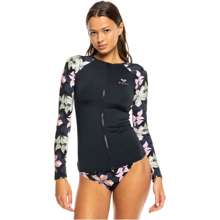 2024 Roxy Frauen Sunny Floral Long Sleeve Zip-Lycra-Weste ERJWR03779 - Anthacite Sunny Floral Swim