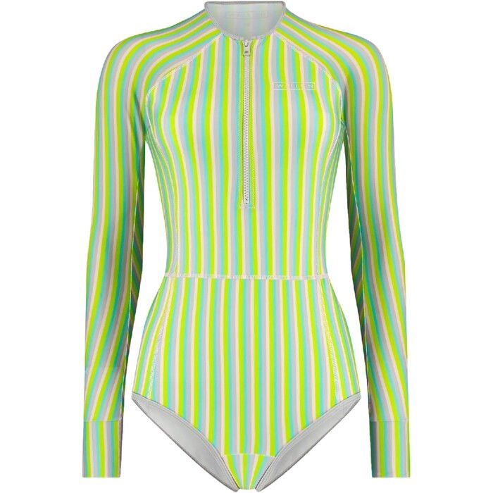 2024 Wallien Frauen Einteiler Mit Langen rmeln Front Zip Badeanzug 102001 - Multi Color Stripe