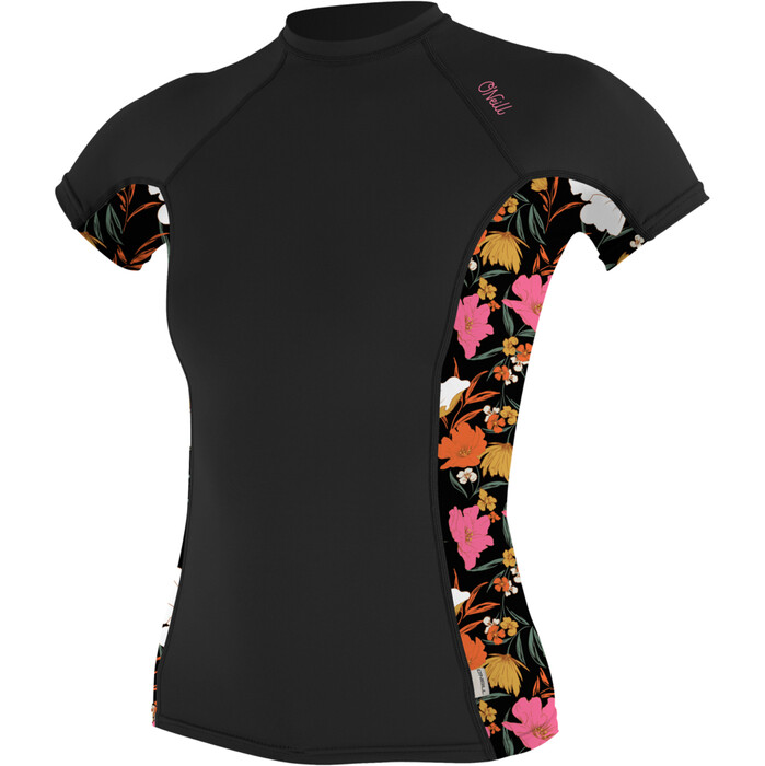 2024 O'Neill Womens Side Print Short Sleeve Rash Guard 5405S - Black / Bluemchen