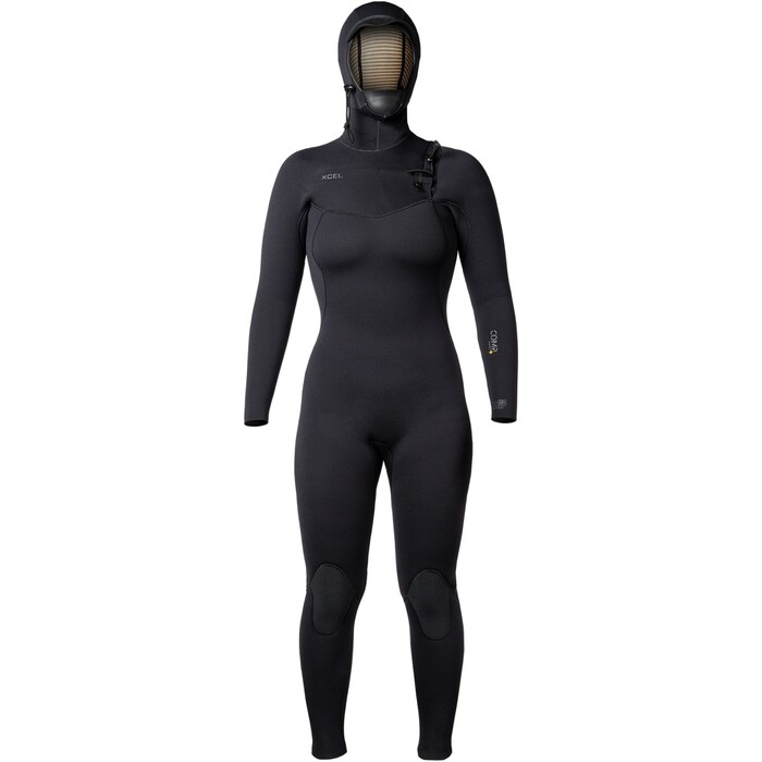 2024 Xcel Womens Comp+ 5/4mm Hooded Chest Zip Wetsuit WN54CPH4 - Black