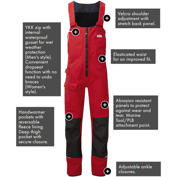 2024 Gill Mens OS2 Offshore Sailing Trousers OS25T - Red