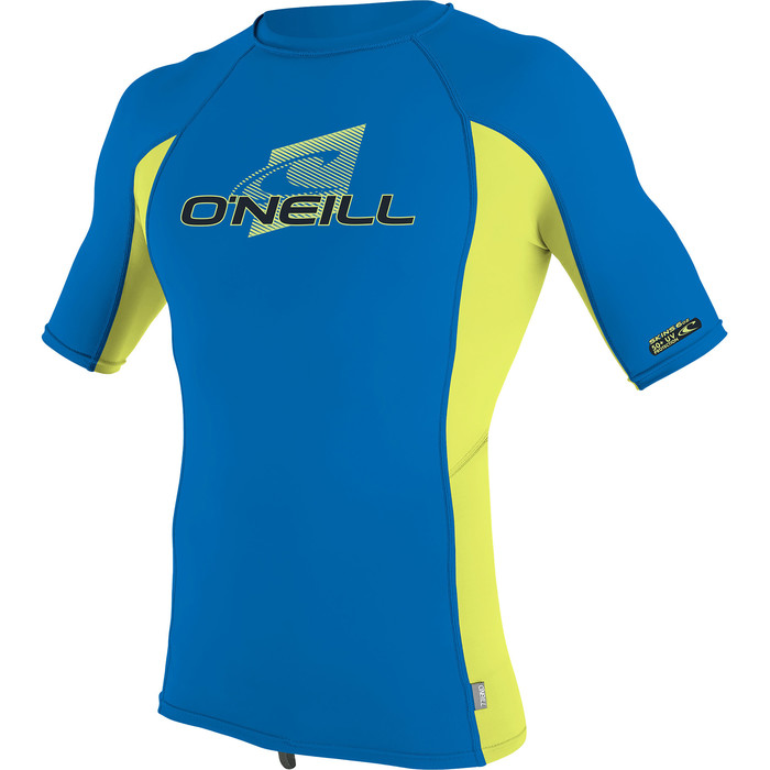 2024 O'Neill Youth Basic Skins Short Sleeve Rash Guard 4173 - Ocean / Electric Lime