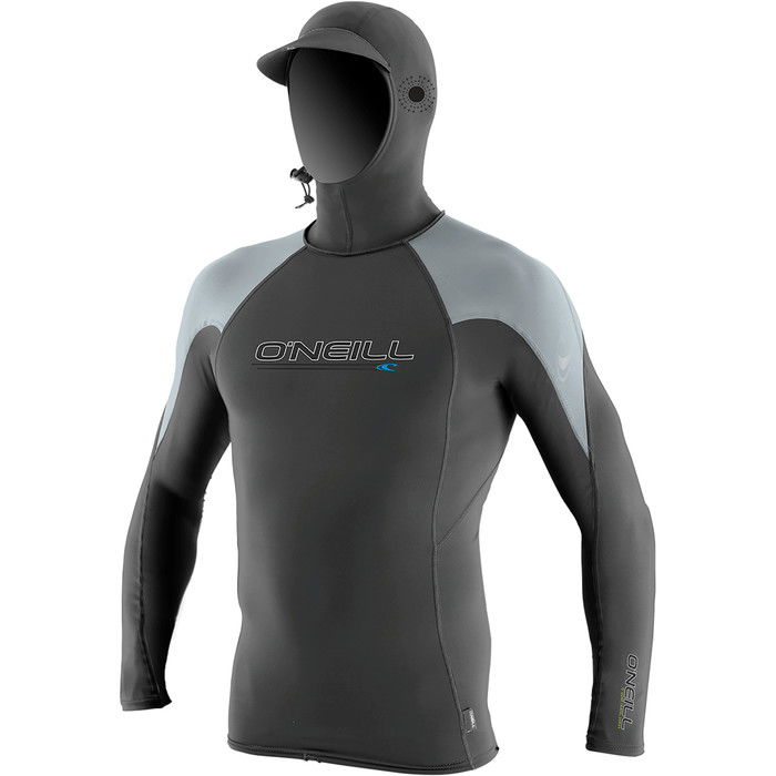 2024 O'neill Mens Premium Skins O'zone Long Sleeve Hooded Rash Vest 4951 - Graphite / Cool Grey / Ocean