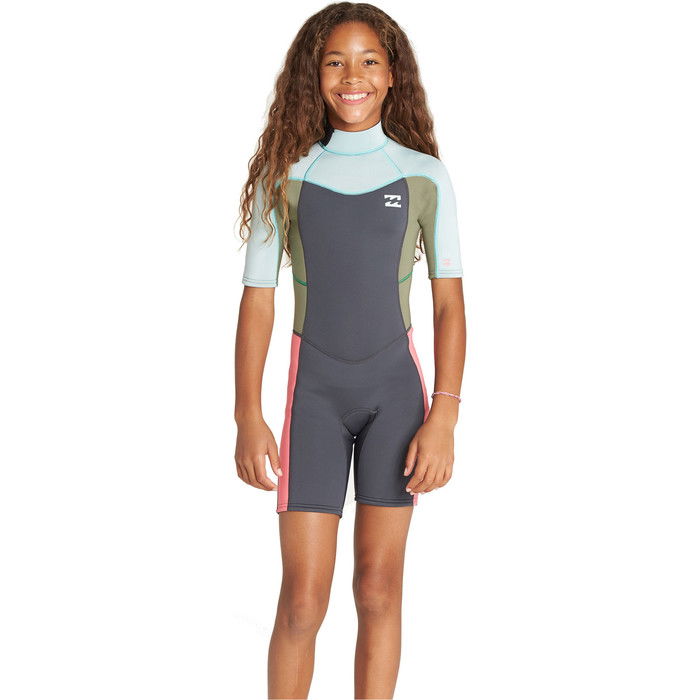 2019 Billabong Junior Girls Synergy 2mm Back Zip Shorty Wetsuit Seafoam N42B07