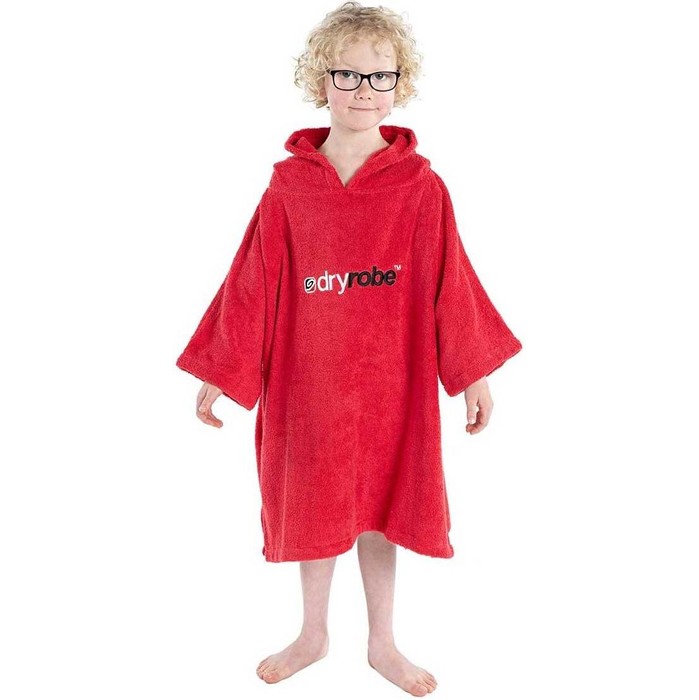 2023 Dryrobe Junior Organic Cotton Hooded Towel Changing Robe - Red