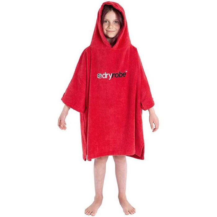 2023 Dryrobe Junior Organic Cotton Hooded Towel Changing Robe - Red