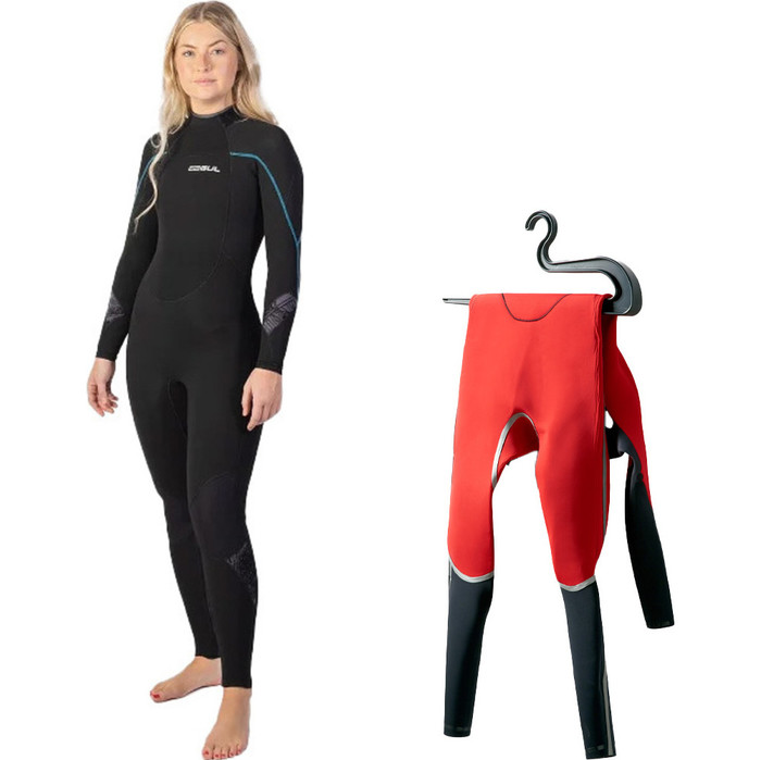 2024 Gul Womens Response 5/3mm Back Zip Wetsuit & Wetsuit Slide Hanger Bundle RE12B - Black