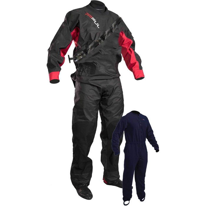 2021 Gul Mens Dartmouth Eclip Zip Drysuit Inc Underfleece GM0378-B5 - Black / Red