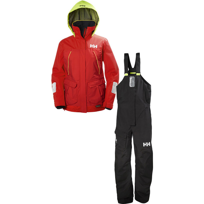 2019 Helly Hansen Womens Pier Coastal Jacket 33886 & Trouser 33901 Combi Set Red / Ebony