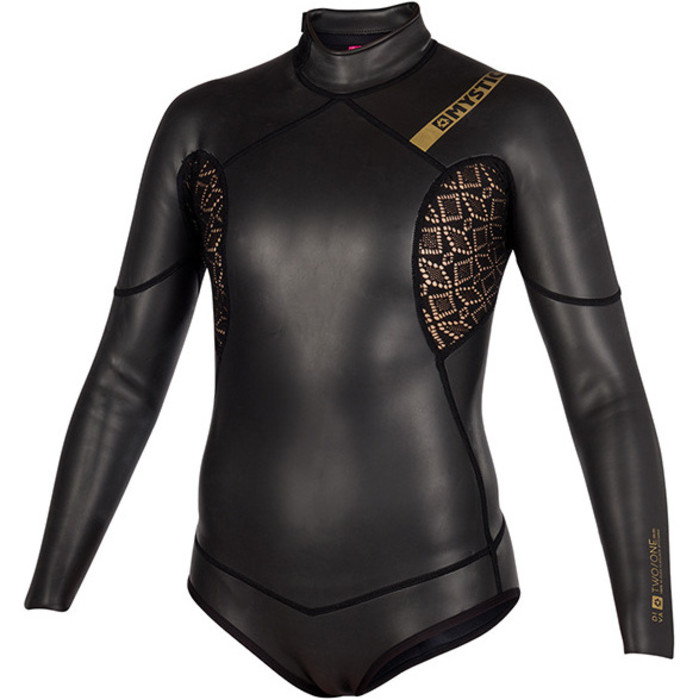 2019 Mystic Diva Black Series 3/2mm Back Zip Langer Super - Arm Shorty Wetsuit Schwarz 180066