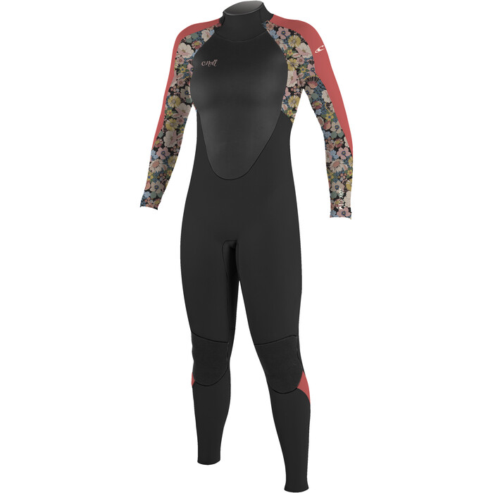 2024 O'Neill Girls Epic 5/4mm Back Zip Full Wetsuit 4219BG - Black / Twiggy / Tea Rose