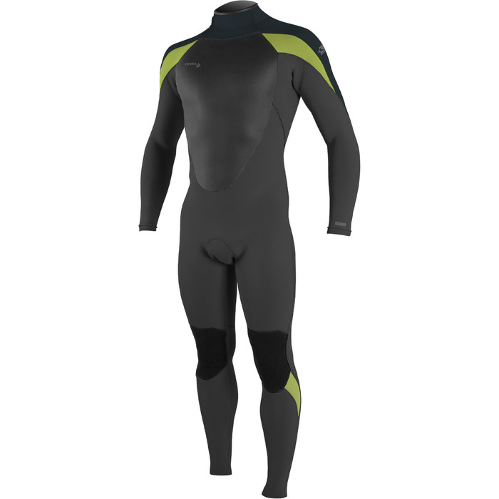 2024 O'Neill Mens Epic 4/3mm Back Zip Wetsuit 4212B - Black / Gunmetal / Dayglo