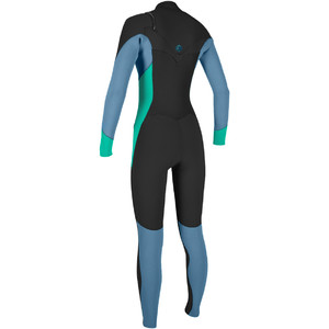 2018 O'Neill Damen O'Riginal 5 / 4mm Brust-Zip Neoprenanzug SCHWARZ / SEAGLASS / BLAU 4997