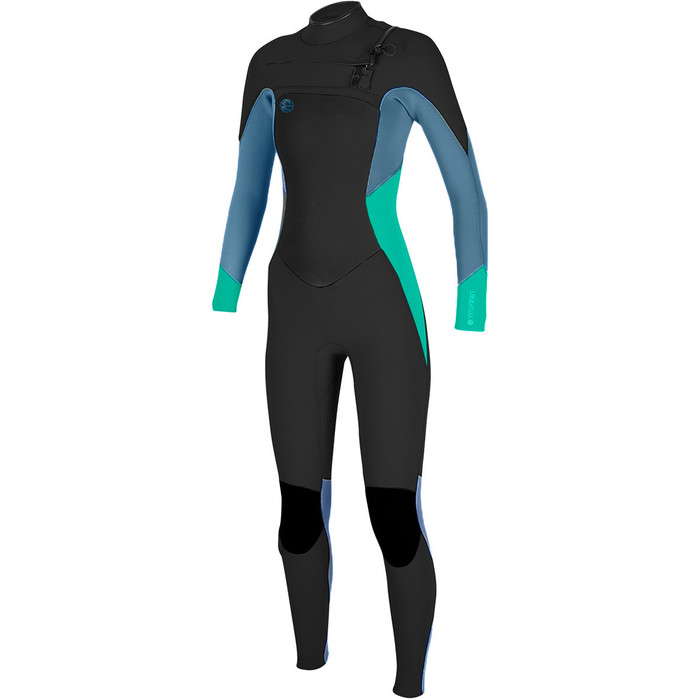 2018 O'Neill Damen O'Riginal 5 / 4mm Brust-Zip Neoprenanzug SCHWARZ / SEAGLASS / BLAU 4997