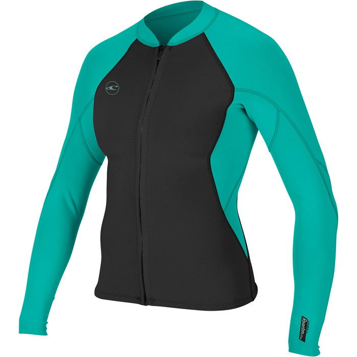 2024 O'neill Damen Reactor Ii 1.5mm Front Zip Neoprenjacke 5294 - Schwarz / Aqua