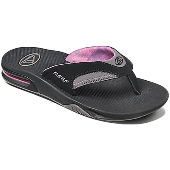 2024 Reef Damen Fanning Flaschenffner Flip Flops Schwarz Grau R01626