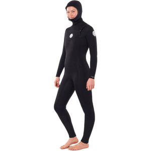 2023 Rip Curl Womens Dawn Patrol 5/4mm Chest Zip Hooded Wetsuit WSMYHW - Black