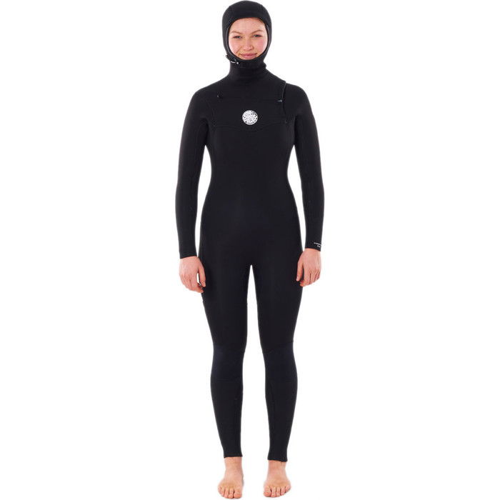 2023 Rip Curl Womens Dawn Patrol 5/4mm Chest Zip Hooded Wetsuit WSMYHW - Black