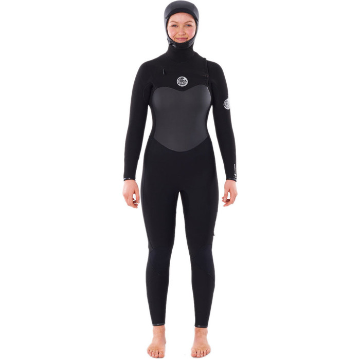 2023 Rip Curl Womens Flashbomb 6/4mm Hooded Chest Zip Wetsuit WSTYHG - Black