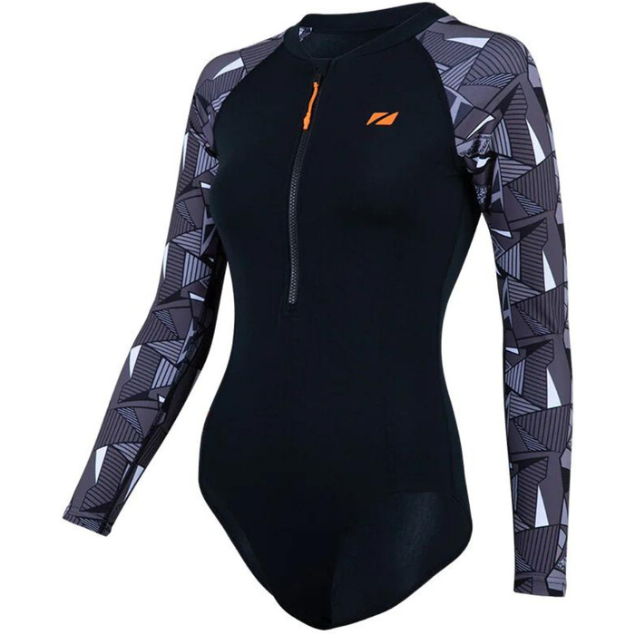 2024 ZONE3 Womens Renew Long Sleeve Openwater Swimsuit SW23WOWSLS122 - Black Grey