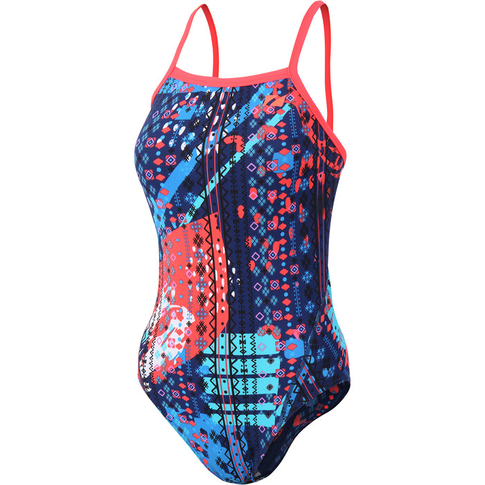 2021 Zone3 Womens Aztec 2.0 Strap Back Swimsuit SW18WAZ - Navy / Red / Blue