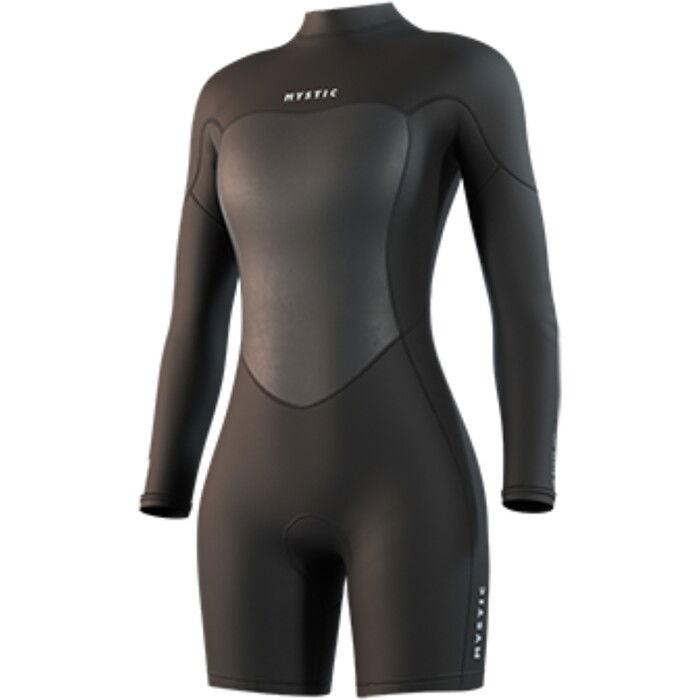 2025 Mystic Womens Brand Long Arm 3/2mm Back Zip Flatlock Shorty Wetsuit 35000.250063 - Black