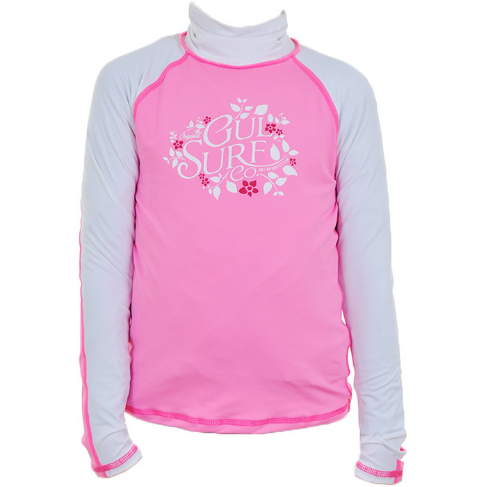 Gul Junior Long Sleeved Surf Rash vest in PINK / White RG0335