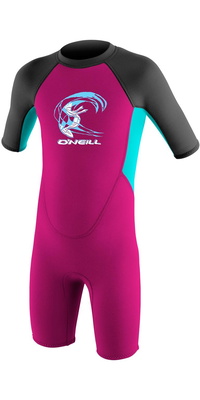 2026 ONeill Kleinkind Reactor 2mm R&uuml;ckenrei&szlig;verschluss Shorty Neoprenanzug 4867G - Berry / Aqua / Graphite