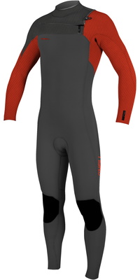 2025 ONeill Youth Hyperfreak+ 4/3mm Brustreißverschluss Neoprenanzug 5351 - Raven / Fire Red