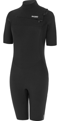 2025 Nyord Frauen Tempus 2/2mm Brustreißverschluss Shorty Neoprenanzug N04BA00014 - Black