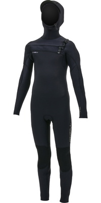 2025 ONeill Youth Hyperfreak+ 5/4mm Brustreißverschluss Mit Kapuze Neoprenanzug 5352 - Black