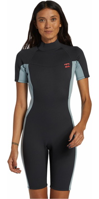 2026 Billabong Frauen Foil 2mm Rückenreißverschluss Shorty Neoprenanzug ABJW500112 - Washed Black