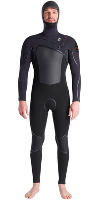 2025 C-Skins Männer NuWave Wired+ 6/5mm Brustreißverschluss Mit Kapuze Neoprenanzug C-NWI65MH - Black / Black X / Rust